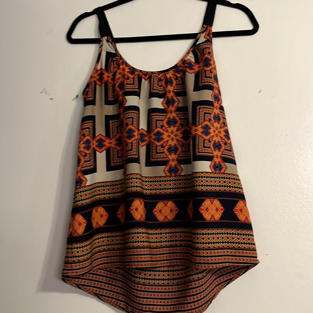 Pixley - S Orangish Red Tank w/ Blue, Tan,